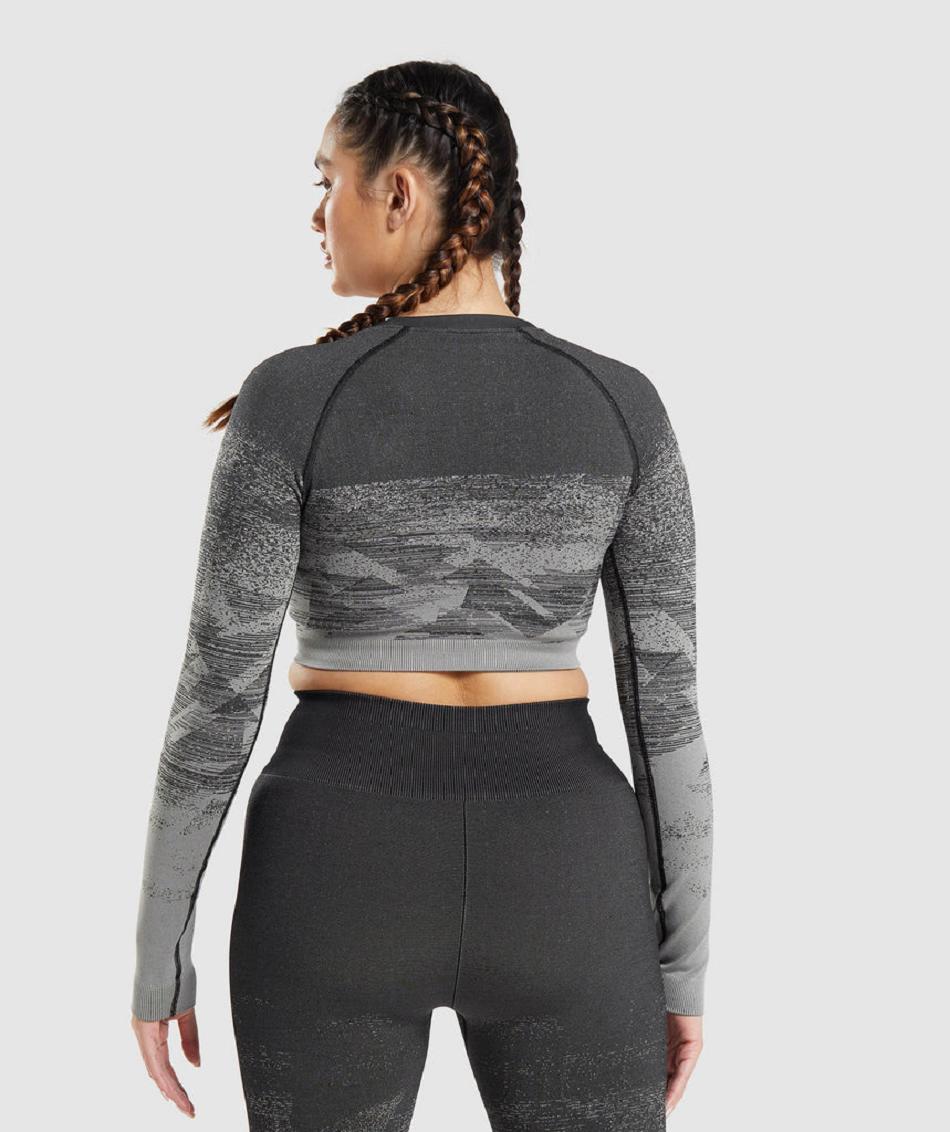 Gymshark Adapt Ombre Ženske Ošišane Majice Crne | HR 3704MQZ